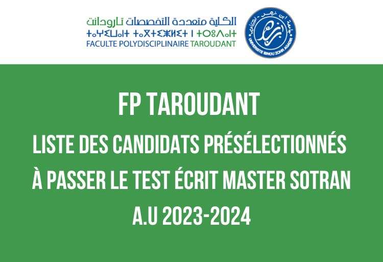 FP Taroudant Liste des candidats présélectionnés à passer le test écrit