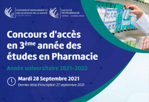 Concours d'accès en 3ème année des études pharmaceutiques de l'UM6SS Casablanca 2021-2022