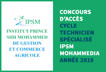 Concours d'accès au cycle Technicien Spécialisé en Gestion et Commerce Agricole de l'IPSM Mohammedia 2019