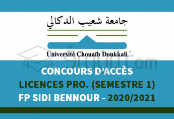 Concours d'accès aux Licences Professionnelles (S1) à la Faculté Polydisciplinaire de Sidi Bennour 2020-2021