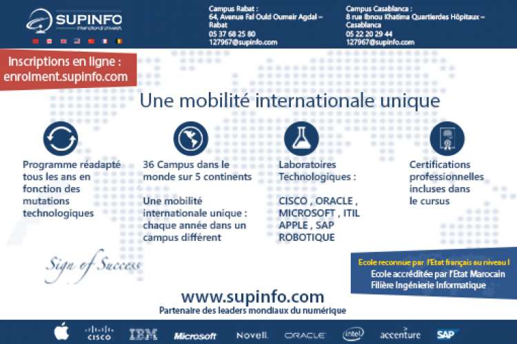 Inscriptions ouvertes: SUPINFO Maroc école leader d'informatique