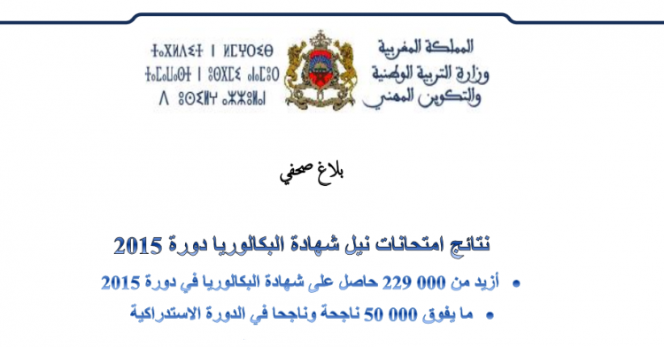 نتائج امتحانات نيل شهادة البكالوريا دورة 2015